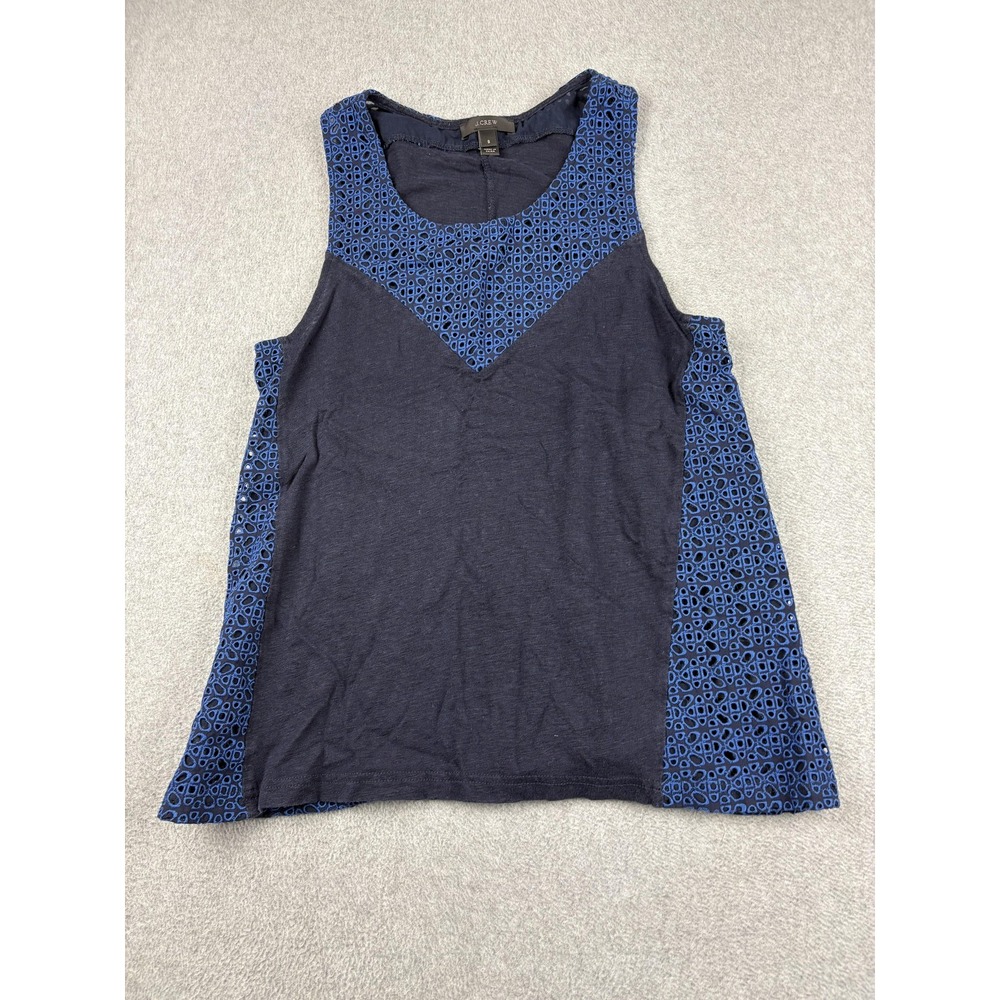 J Crew Shirt Womens Small Navy Blue Lace Tank Top Sleeveless Boho Summer Casual